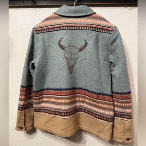 Pendleton Teal & Tan Wool Utility Jacket with Western Skull Graphic